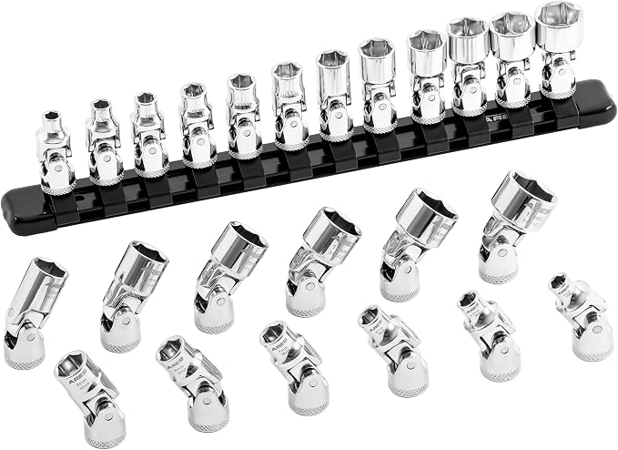 ARES 39009-CA 12-Pc 1/4in Swivel Socket Set, 6-Point, Metric | Chrome Vanadium Steel Sockets, Storage Rail