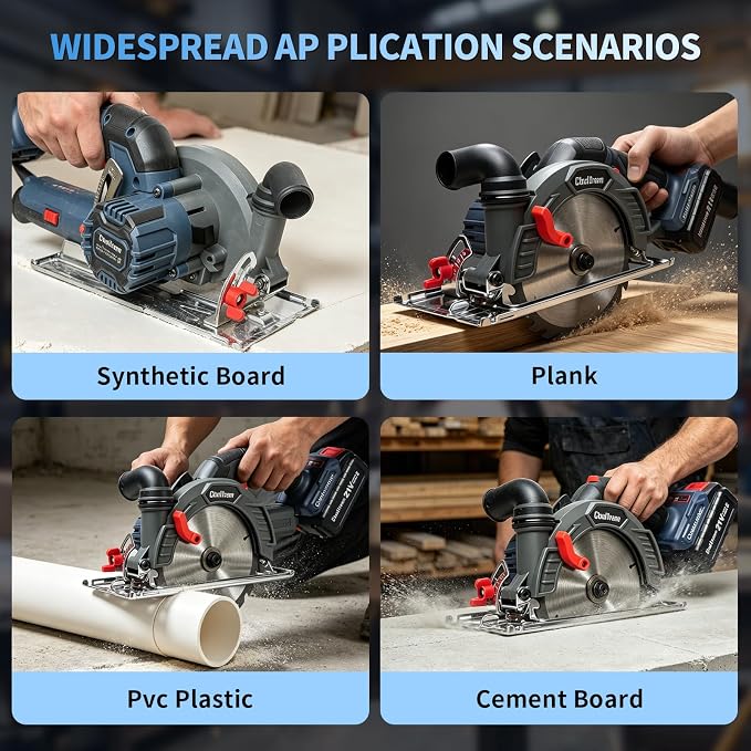 CloudDream 6-1/2" Cordless Circular Saw, 21V Brushless Circular Saw Kit with 2 x 4.0Ah Batteries, Fast Charger, 3 Blades, LED Light, 7000 RPM, 0-45° Bevel, 2-1/4" Max Cut Depth for Wood DIY