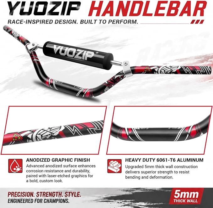 1-1/8" 28mm Mid-Rise Dirt Bike Handlebars - 6061-T6 Aluminum Heavy-Duty Handlebar with Foam Pad, Grips & Riser Clamp Kit, Universal Fit for Motocross Pit Bike ATV Quad (Type-B)
