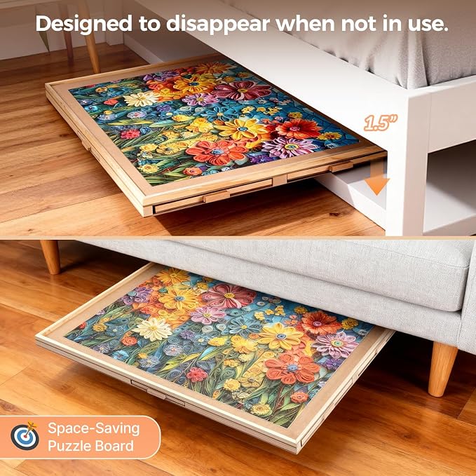 ALL4JIG 1000 Pieces Rotating Puzzle Board with 6 Drawers and Cover,22.44"x30.16"Portable Wooden Jigsaw Puzzle Table for Adults,Lazy Susan Spinning Puzzle Boards Gift for mom,Surface for Lego Building