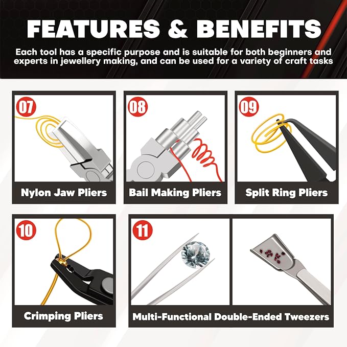 C&T 11-Piece Jewelry Plier Sets,Jewelry Making Tools Kit, Micro Jewelry Pliers Set, Stainless Steel Tweezers with Storage Pouch, Pliers set for Jewelry Making Supplies