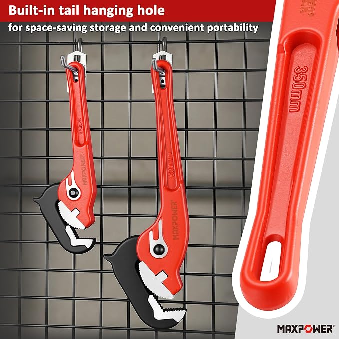 MAXPOWER 10"&14" Pipe Wrenches, 2-Piece Self-Adjusting Pipe Wrench, Rapid Grip Quick Self-Adjust Plumbing Wrench for Household Maintenance