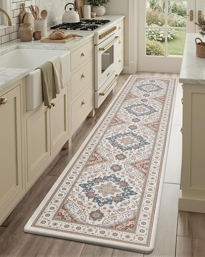 Color&Geometry Kitchen Floor Mats Anti Fatigue, Cushioned Boho Rugs,Waterproof Non Slip Kitchen Runner for Sink, Standing Mats for Office,24"x108",Oatmeal