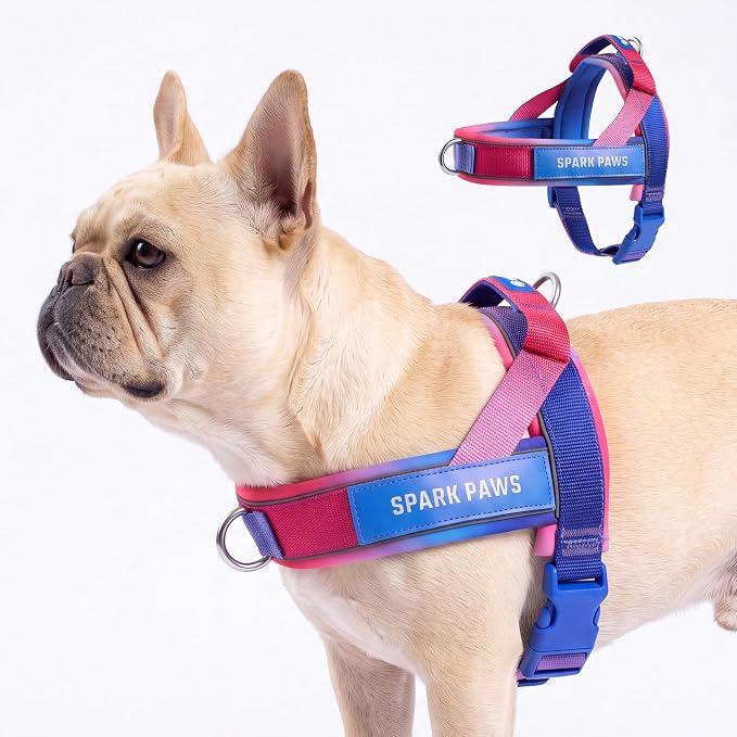 Spark Paws No Pull Front Clip Dog Harness - Easy On, Padded and Lightweight | Two Clips, On in Seconds, Chest Bearing, Australian Style, No Throat Pressure, for Small Medium and Large Breeds