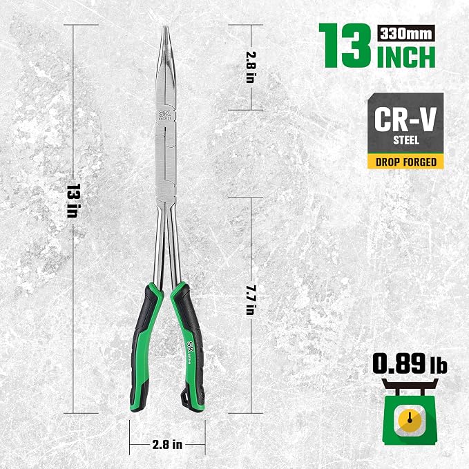 SK 13'' Long Needle Nose Pliers, Double Compound 45° Bent Nose Pliers