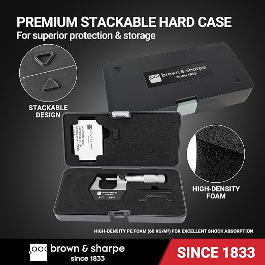 Brown & Sharpe Mechanical Outside Micrometer, 0-1 Inch, 0.0001 Inch Graduation, Tungsten Carbide Measuring Faces, Ratchet-Stop Mechanism, Satin Chrome Finished Scale