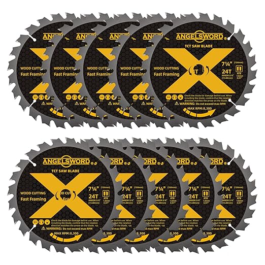 ANGELSWORD 7-1/4 Inch Circular Saw Blade for Framing, Fast Wood Cutting, 24T, 10 Pack