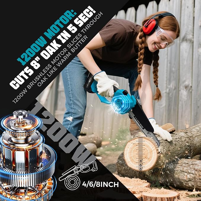 2-in-1 Cordless Pole Saw & 8'' Mini Chainsaw with Extension Pole for Tree Branches, Electric Handheld Chain Saw with 2×21V 4.0Ah Rechargeable Batteries,Auto Oiling,Max 16Ft Saw for Tree Trimming