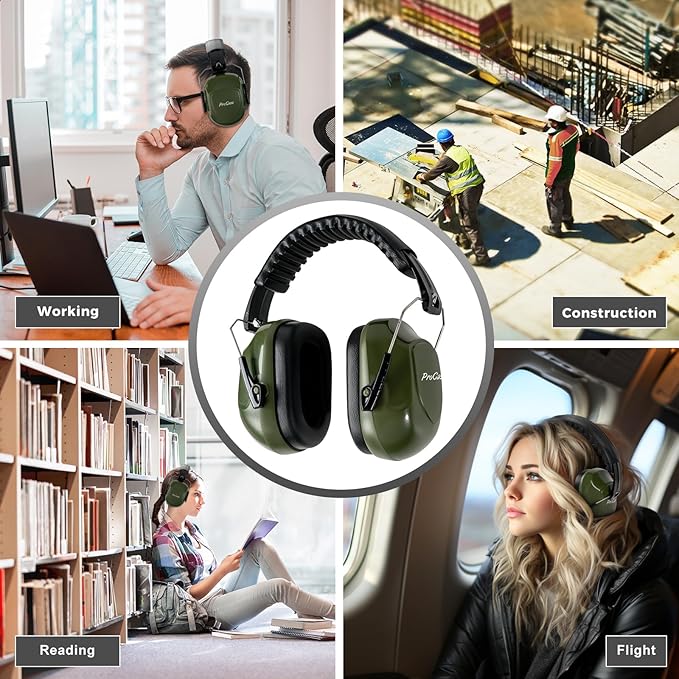 ProCase Noise Reduction Ear Muffs, Sound Proof Ear Protection, NRR 28dB Noise Cancelling Headphones for Adults Kids Autism, Hearing Protection for Mowing -Armygreen