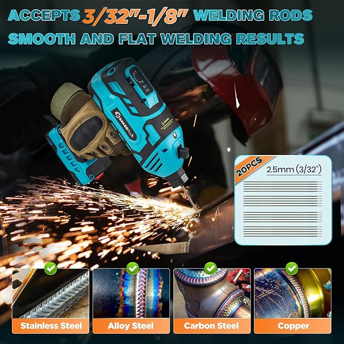 SakerPlus Portable Welding Machine, 110V Electric Welder Handheld with IGBT Inverter, 5-Level Current Adjustment, ARC Stick Welder for 3/32"Rods, Welding Gun (Blue, 20pc Wire Rods)