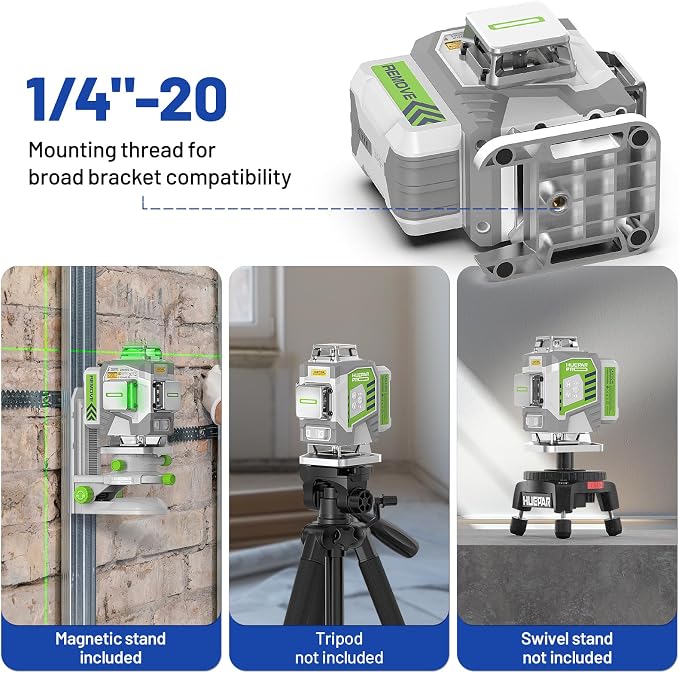 Huepar Pro Laser Level 360 Self Leveling, 4x360° Green Cross Line Laser Tool with Remote Control & Rechargeable Battery, High Accuracy 4D Laser for Construction, Magnetic Bracket -ZK04CG