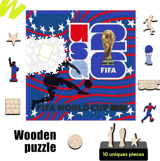 FIFA USA Poster Wooden Puzzle for Adult, 200 Pieces Irregular Shape Puzzle, 5MM Thick, Creative Collectible Gift for Fans, Officially Licensed Product, 11 x 11