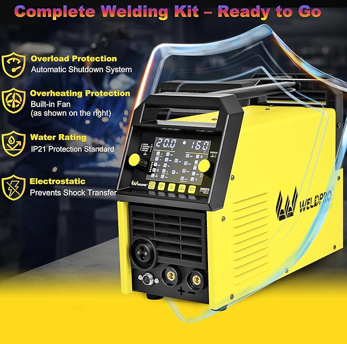 WELDPRO 160A MIG Welder 110V/220V, 2026 Newest 6-in-1 Manual MIG/Synergic MIG/Gasless MIG/Lift TIG/MMA/Spot Multi-process Welding Machine with Large LED Display, IGBT Inverter, Save Job