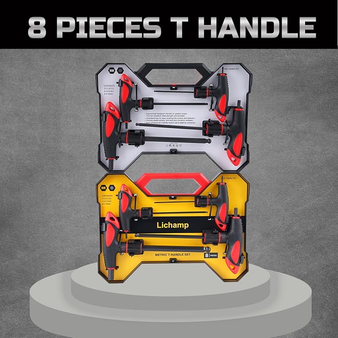 Lichamp 8 Pieces Metric T Handle Allen Wrench Set, 2-10 mm, Ball Head | Ball Head, Standard Long Tee Handle Allen Hex Key Set, Heavy Duty Excellent