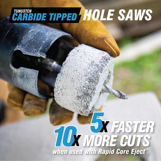 Spyder 18-Piece Tungsten Carbide Tipped Hole Saw Kit, 12 Hole Saws, 2 Arbors, 4 Pilot Bits, Rapid Core Eject