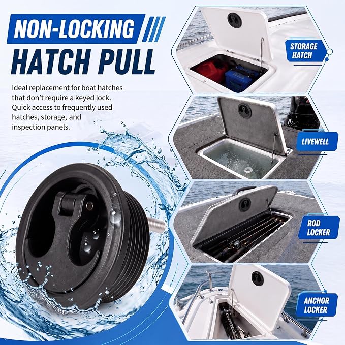 Shimeyao Boat Hatch Latch Non-Locking, 2-3/8"-2-1/2" Cutouts | Flush T Handle with 2 Shaft Strikers, Nylon and 304 Stainless Steel Cam Latch for Marine Deck Hardware Storage Rv Compartment