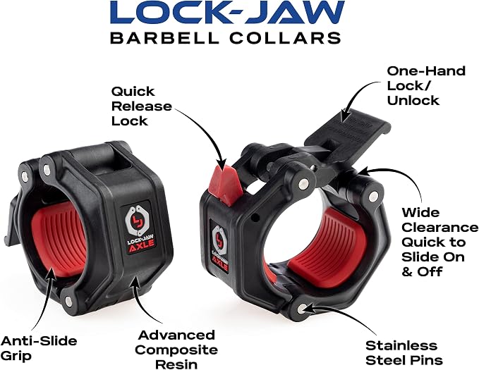 Lock-Jaw PRO 2 AXLE Barbell Collars/Clamps, 1.9" Olympic Bars