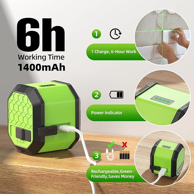 Laser Level with 25.6in Tripod, Fathers Day Dad Gifts, Huepar 100Ft Self Leveling Laser Level Rechargeable Green Cross Line Laser Leveler Tool for Picture Hanging, Tile, Home Renovation, Carry Bag