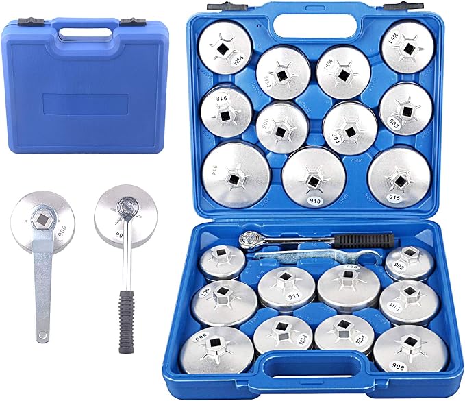 DAYUAN 23pcs Aluminum Alloy Cup Type Oil Filter Cap Wrench Socket Removal Tool Set Bundle with 131PC SAE Thread Repair Kit