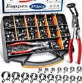 370Pcs 6-25mm Spring Hose Clamps Assortment Kit with 45° angle Hose Clamp Plier - 17 Sizes Constant Tension Hose Clamps for Fuel Line Silicone Vacuum Hose Low Pressure Air Clamps