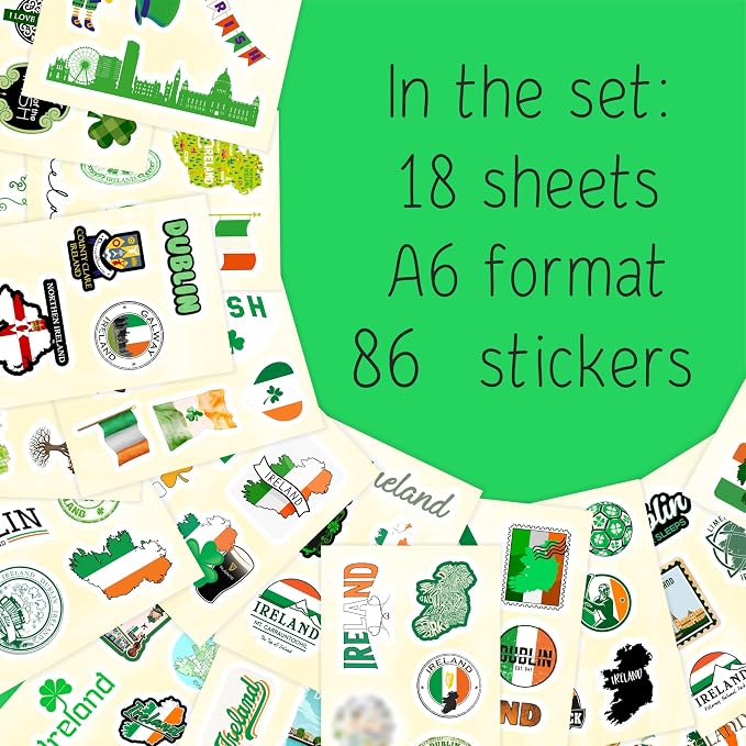 BulbaCraft Ireland Stickers, Irish Stickers for Water Bottle and Laptop - Ireland Party Supplies & Decorations, Waterproof Vinyl Decals, Gifts for Women & Men