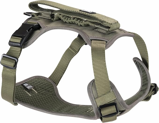 TUG Grab Dog Harness with Built-in Magnetic Traffic Leash (Medium/Green) | Padded Magnetic Traffic Handle | Dual Leash Clips | 4-Point Adjustable Fit | Durable Nylon