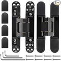 2Kits 6 inch Stainless Steel Hidden Door Hinges -Invisible Hinges for Doors, 180 Degree Swing Concealed Door Hinges, 3 Way Adjustable for Heavy Duty (Black