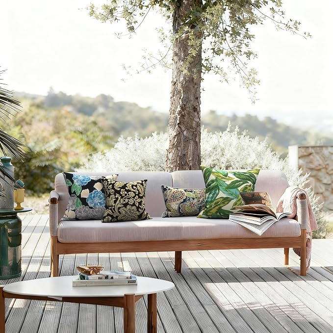 LVTXIII Outdoor Throw Pillows 16x16 Inch, Set of 2 Square Decorative Pillows with Inserts for Patio Furniture, Porch Chair, Garden Sofa, Jacobean Black