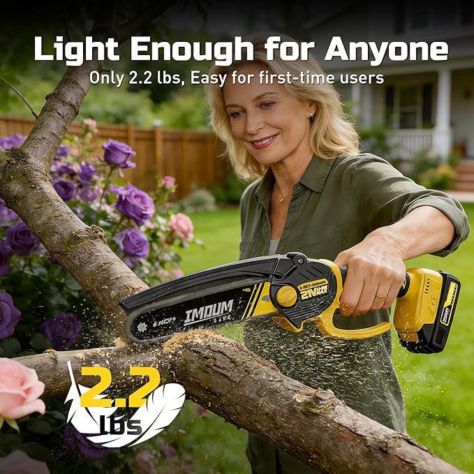 6-Inch Mini Chainsaw Cordless, 21V 2.0Ah Battery Powered Electric Pruning Saw, One-Hand Chain Saw for Tree Trimming, Lightweight, Small and Easy Control for Seniors, Women, Beginners & Yard Work