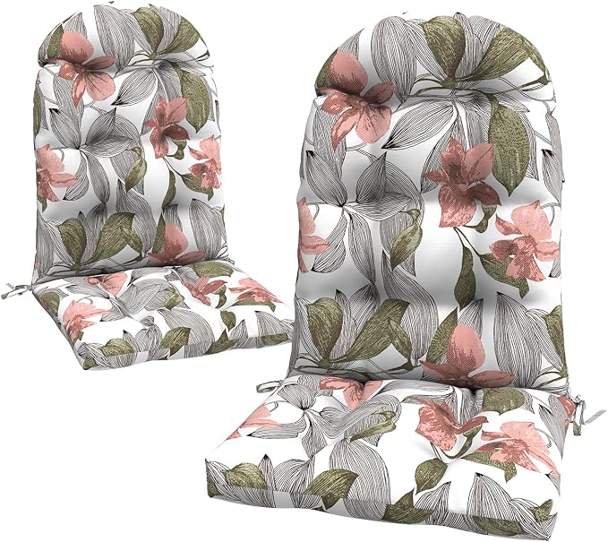 LVTXIII Outdoor Adirondack Chair Cushions, 44x19x4 Inch Non-Slip High Back Rocking Chair Cushion, Tufted Seat Cushion for Patio Furniture, Set of 2, Clemens Noir Pink