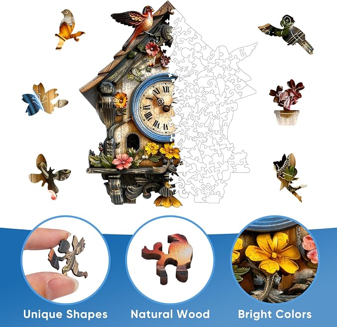 Pikoqunc Wooden Puzzles for Adults, Clock House Wood Puzzles 200 Pieces | Unique Vintage Wood Puzzle, Home Décor, Gift for Her, 9.8’’ x 11.4’’, Family Game
