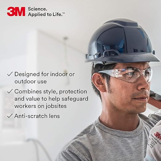 3M Safety Glasses, Virtua, Pack of 100, ANSI Z87, Unisex, Clear Hard Coat Lens, Clear Frame, Economical Eye Protection, Lightweight, Wraparound Coverage, UVA, UVB, UVC