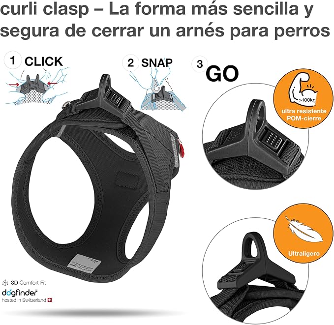 Vest Harness curli Clasp Air-Mesh Black 3XS