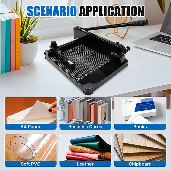 Heavy Duty Paper Cutter for A4 Paper,12'' 400 Sheets Capacity Guillotine Paper Cutter,Solid Steel Construction Stack Paper Trimmer for Office,Commercial Use,Double Safety Protection,Black (A4 12 Inch)