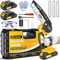 Mini Chainsaw Cordless, RLSOO 6 Inch Electric Chain Saw, Portable Small Handheld Chain Trimmer for Wood Cutting, Tree Trimming, Courtyard, Household, and Garden (Includes 2 Batteries and 3 Chains)