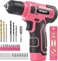 Hi-Spec Cordless Drill Set, 8V USB Pink Power Drill Driver & Screw Bit Set for Women. Ladies Cordless & Rechargeable Electric Drill Driver with Wall Hanging Kit