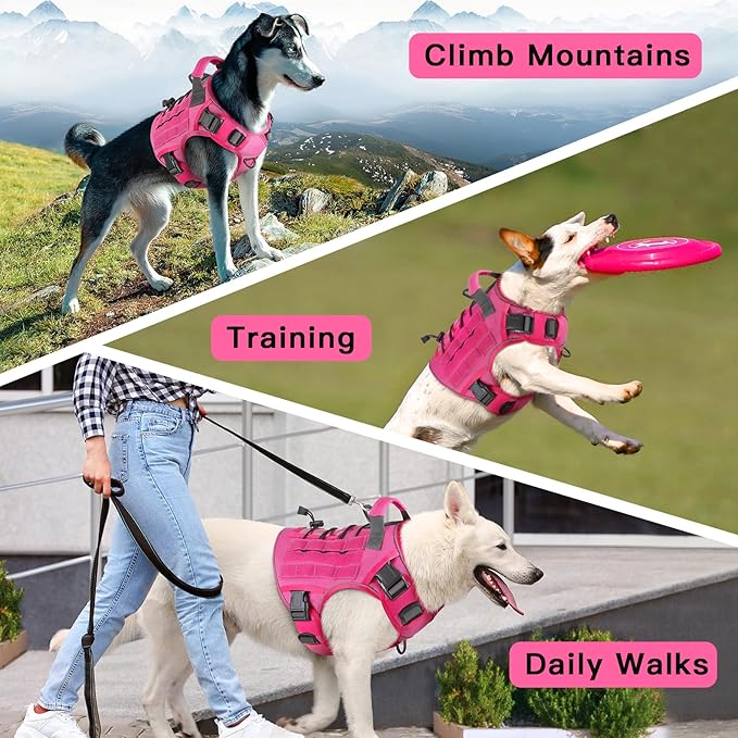WINGOIN Pink Tactical Dog Harness for Medium Size Dogs,No Pull Dog Harness | Heavy Duty with Handle,Adjustable Reflective,Military K9 Pet Vest,for Pitbull Female Male,for Walking Training Hiking Running