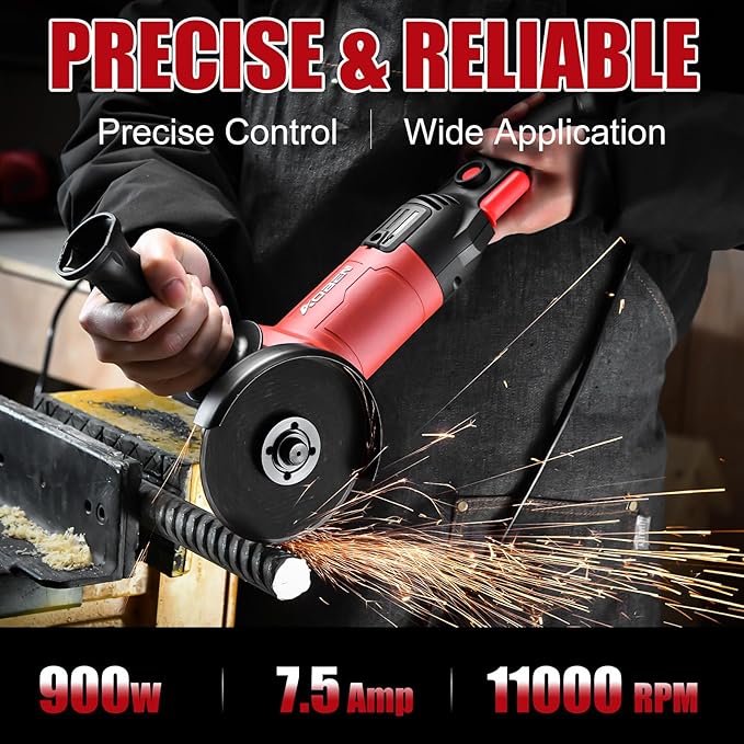 AOBEN 900W Angle Grinder 4-1/2 inch | 7.5Amp, 11000 RPM, 6-Speed Corded Electric Cut off Tool with Switch Lock | for DIY & Metal Cutting, Grinding & Polishing