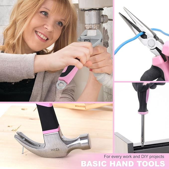 FASTPRO 220-Piece Pink Tool Set, Home Repairing Tool Kit for Women