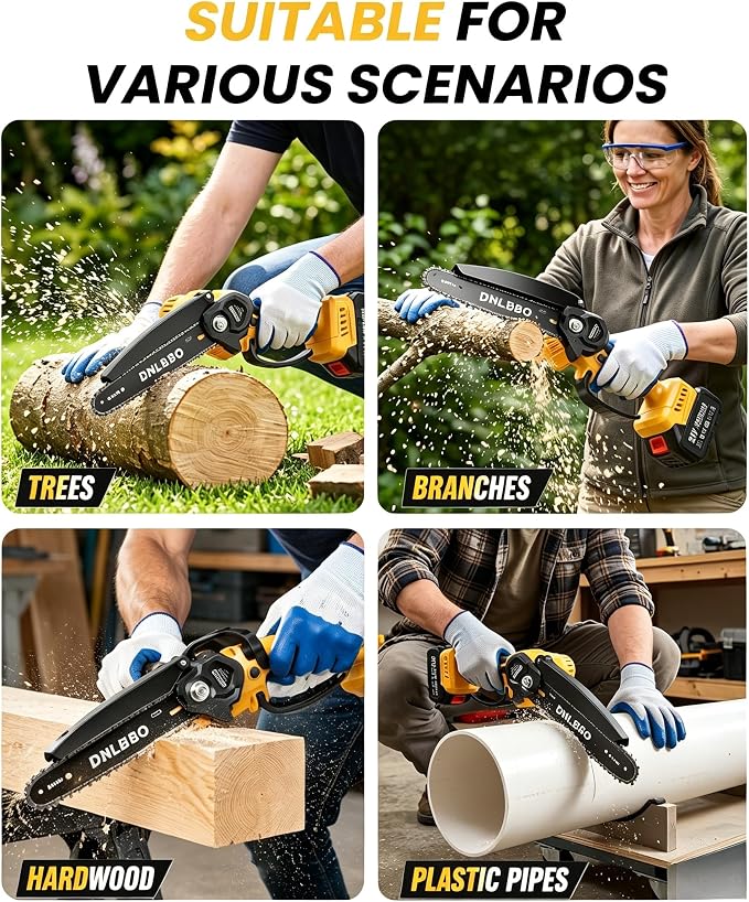 Mini Chainsaw Cordless, 8 IN Brushless Electric Chainsaw for Wood Cutting | 1*4000mAh Battery, Auto Oiler, 1000W Powerful Handheld Chain Saw for Branch Trimming, Garden Tools Gift for Men Dad Husband
