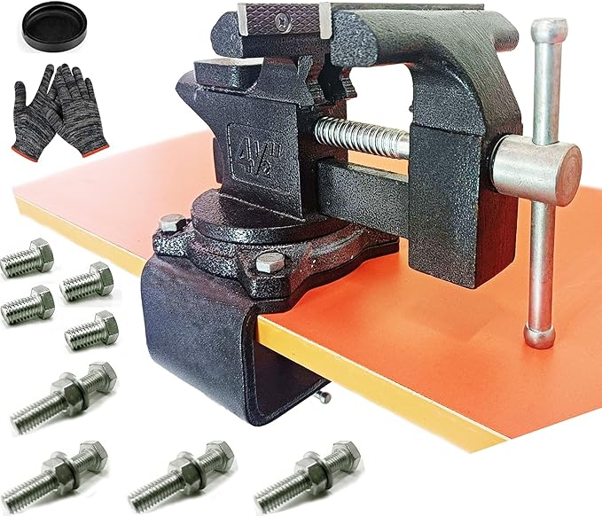 MYTEC 2-In-1 Work Bench Vise, Upgraded Multi-Purpose Table Vice, Universal Rotate 270°Work Clamp-On Vise, 4.5" black