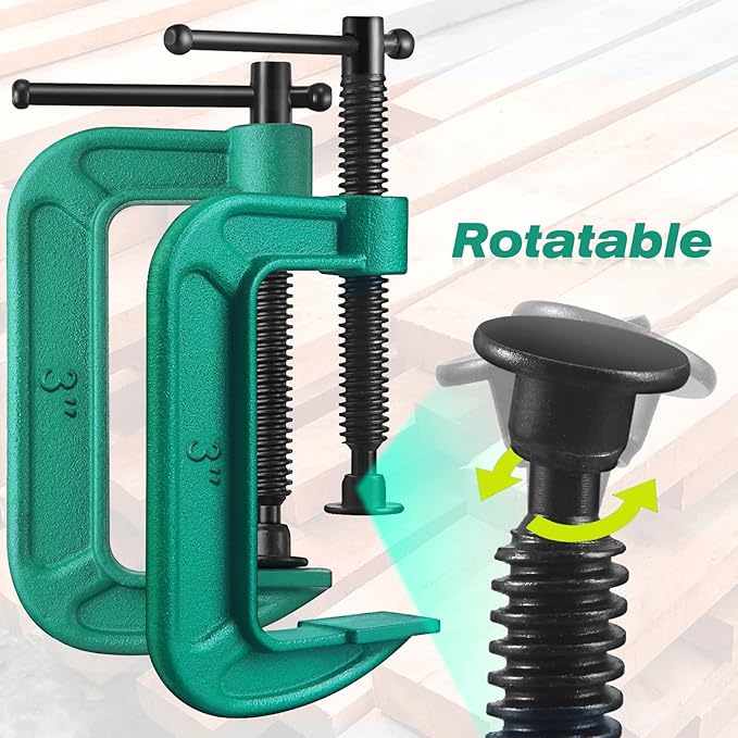 4 Pcs C Clamp Set 3 Inch Heavy Duty G-Clamps Automotive and Wood Working Clamps with Jaw Opening Sliding for DIY Carpentry Woodworking Welding and Building(3 Inch, Green)