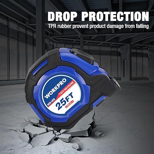 WORKPRO 25FT Auto-Lock Tape Measure, 1/8 Fractions Easy Read Measuring Tape, Double Retract Measurement Tape Accuracy 1/32 for Engineer,with Magnetic Hook, Rubber Protective Casing