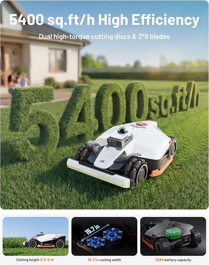 Mammotion LUBA 3 AWD 3000H Robot Lawn Mower with Garage, 0.75 Acre, 360° LiDAR+NetRTK+AI Vision, All-Wheel-Drive for 80% Slopes, 30 Multi-Zone Management, Cutting Height 2.2"-4.0"