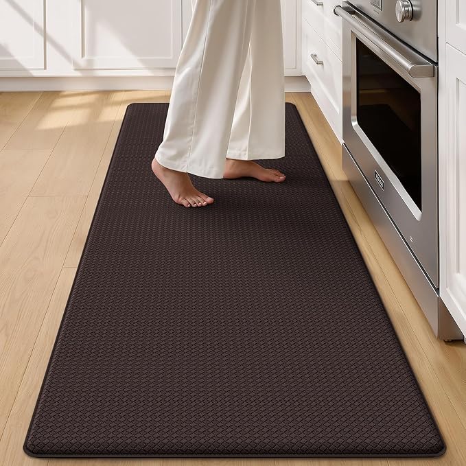 Color&Geometry Anti Fatigue Cushion Kitchen Mat for Floor -24"x71",Wide,Easy Clean, Water & Oil Proof, Anti Slip, Foam Rubber Runner Rug for Front Sink Comfort Standing,Brown