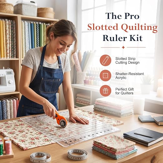 14-1/2" x 17-3/4" Slotted Quilting Ruler, Thickened Clear Acrylic Multi-Strip Template, Non-Slip Grip for Rotary Cutting, 1.5 & 2.5 Inch Strips, Jelly Rolls & Patchwork Squares