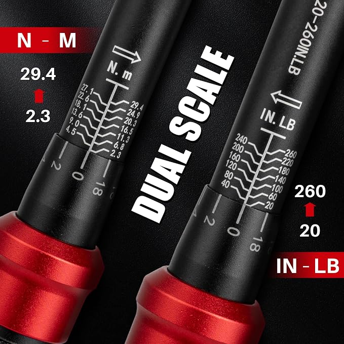 3Pcs 1/4"Drive Torque Wrench Set 20-260In.Lb for Bicycle Motorcycle | Inch Pound Click Bike Torque Wrench(2.3-29.4Nm),72T Dual Direction 3% Precision,Small Torque for Car,Lug Nut,Gunsmithing DIY