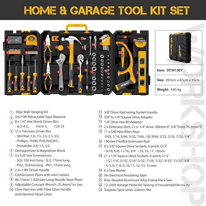 Hi-Spec Home Garage Mechanics DIY Tool Kit Handyman Auto Car with Toolbox