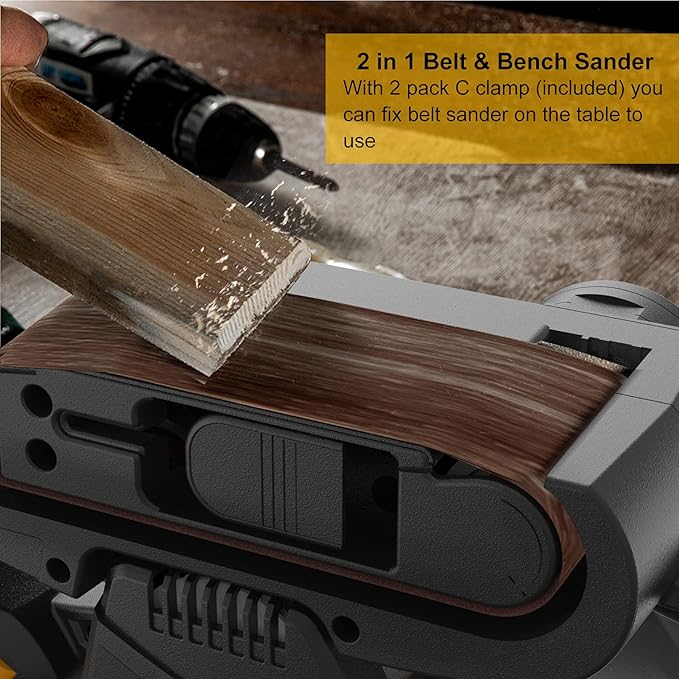 Jellas 3 × 21-Inch Belt Sander with Dust Bag, 7Amp Sander Machine with Variable-speed Control, 2 in 1 Vacuum Adapters, 10Feet (3 meters) Length Power Cord