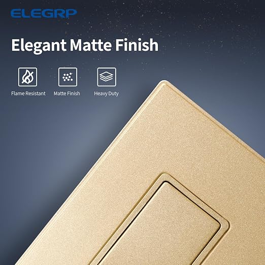 ELEGRP Matte Champagne Gold 3 Way Decorator Light Switch, 15A 120-277V, Paddle Rocker Switch Replacement, On/Off Wall Switch, Self-Grounding, Residential Grade, with Mid Wall Plate, UL/CUL, 1 Pack